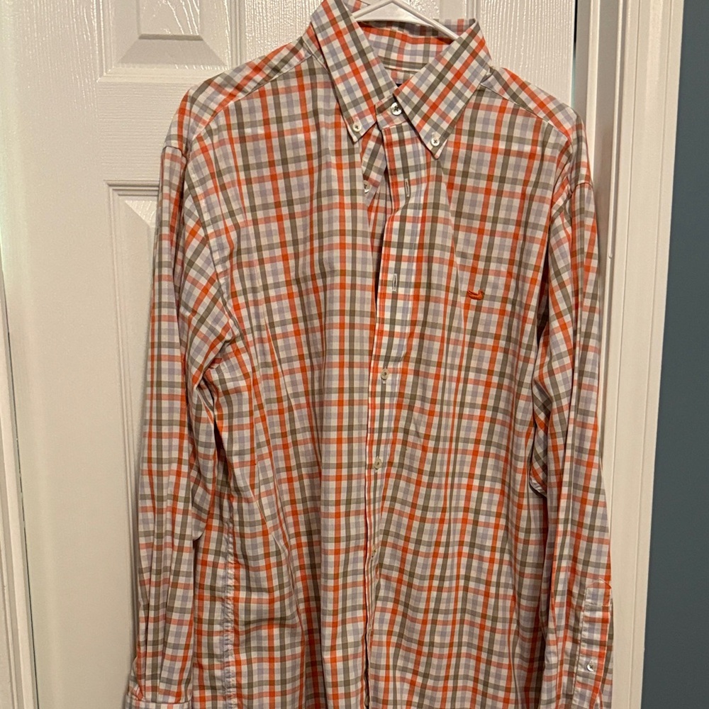 Southern Marsh Orange and White Plaid Shirt